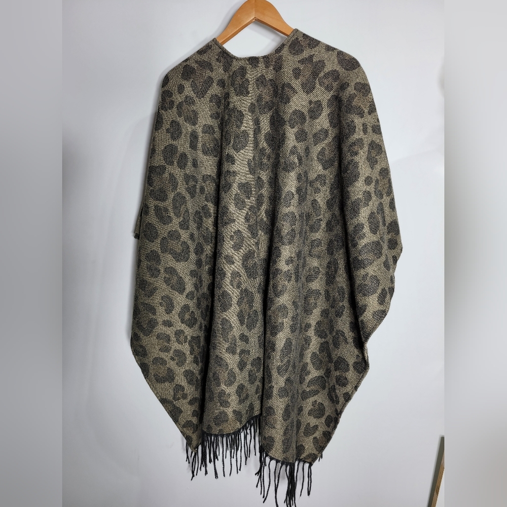 Woolrich Leopard Print Cape With Fringe - image 4